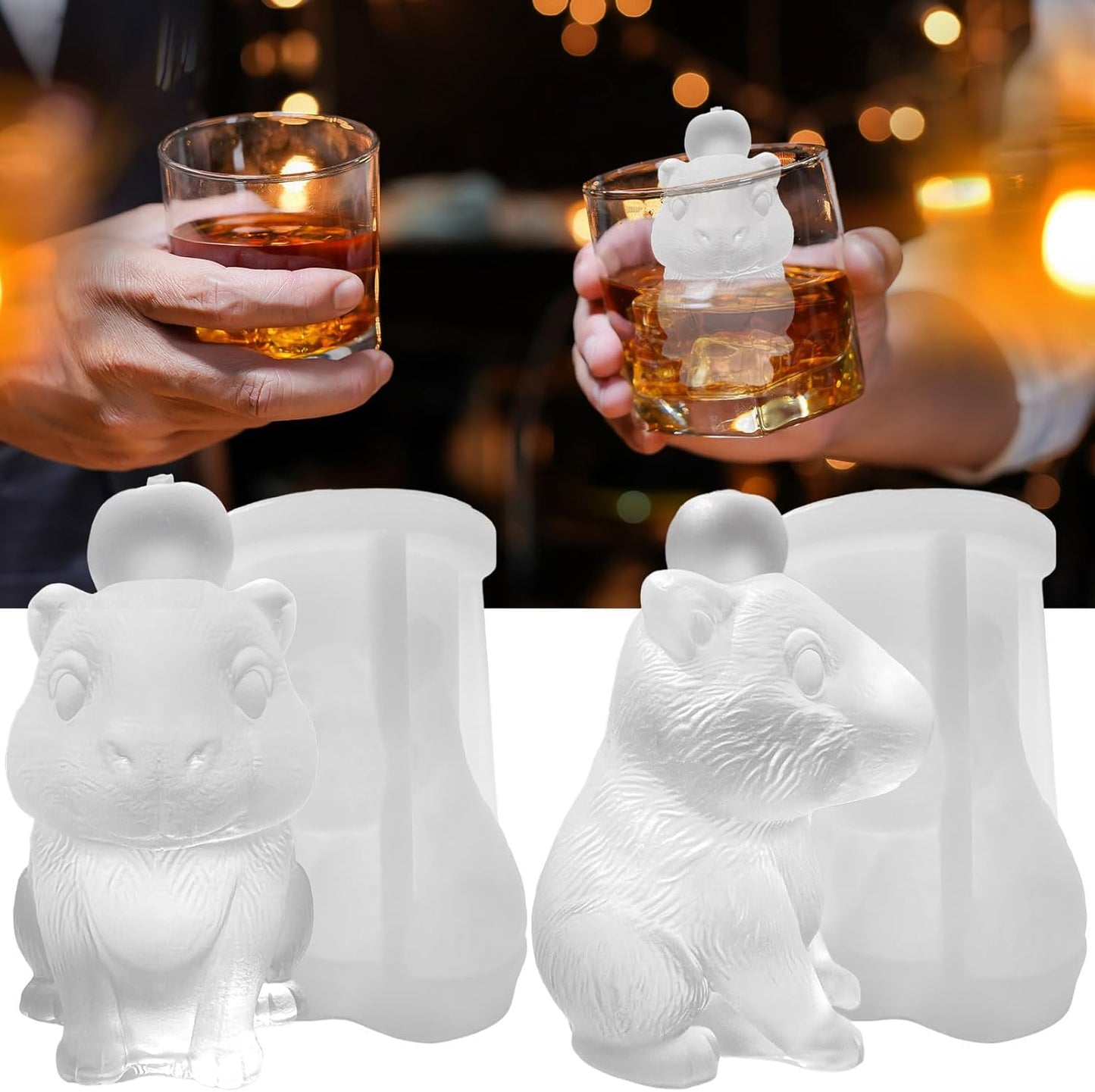 3D Capybara Ice Cube Silicone Molds Tray for Whiskey, Cocktail, Drink Decor, Bar; Rich Details.