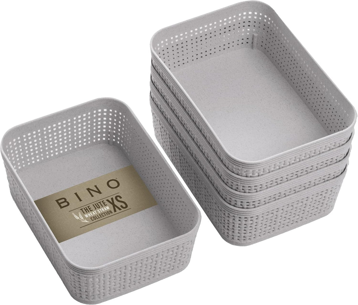 BINO | Woven Plastic Basket | XS (Natural Grey), 5-Pack | THE JUTE COLLECTION | Home Organization