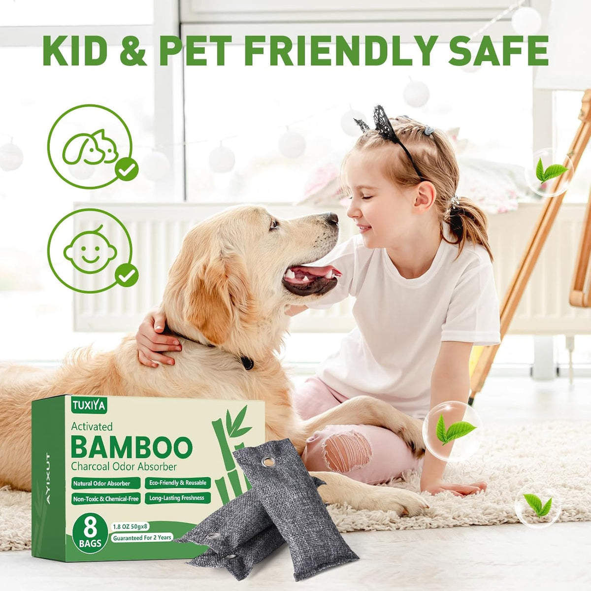 8Pack Activated Charcoal Odor Absorber, Odor Eliminator for Strong 0dor,Shoe Deodorizer,Bamboo