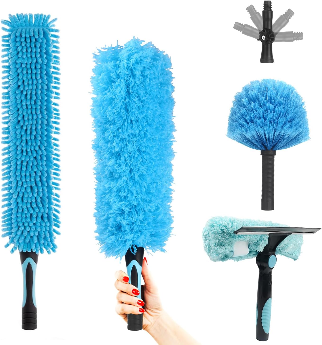 Ceiling Fan Duster Kit – 5-in-1 Bendable & Dual-Sided Heads – Washable Dusters for High Ceiling