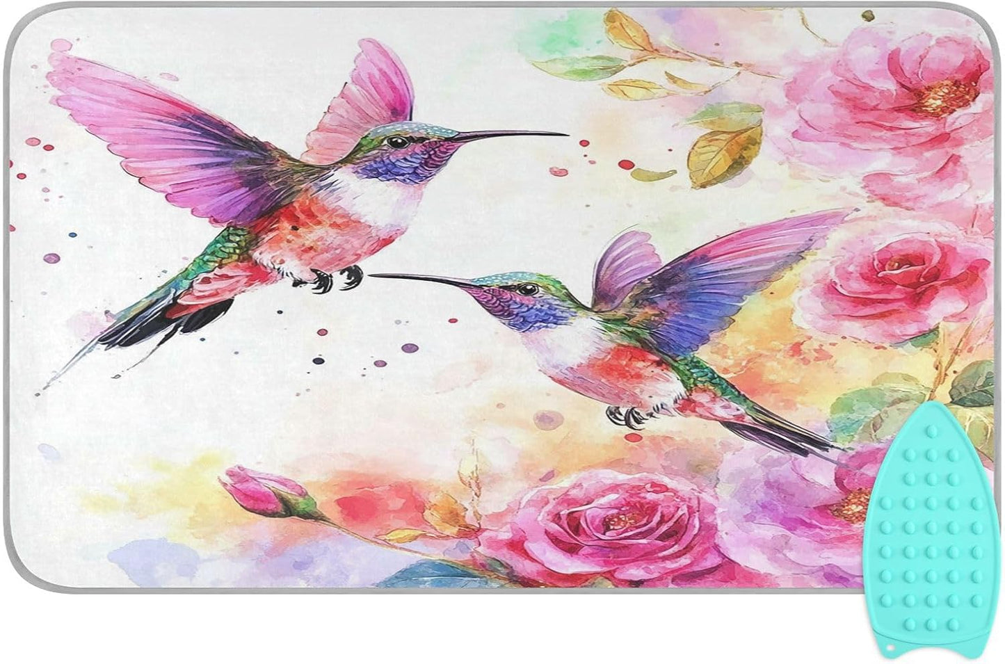 Watercolor Red Hummingbird Ironing Mat for Table top Portable Ironing Pad Blanket for Washer Dryer