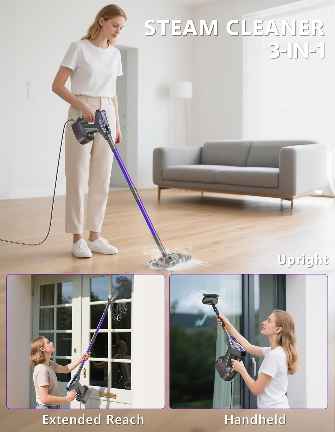 Steam Mop for Floor Cleaning, Heavy Duty 29-in-1 Steam Cleaner for Home with Detachable Handheld