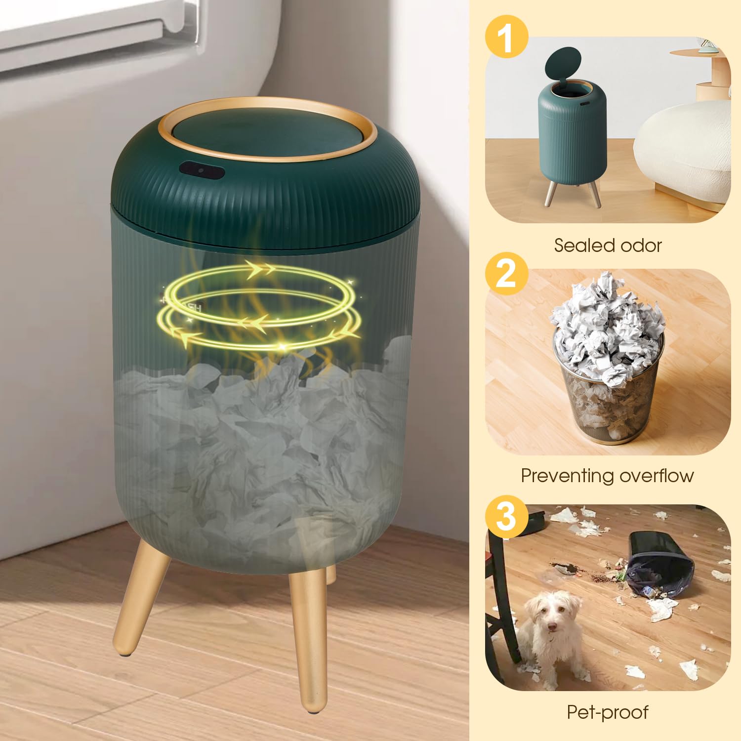 Bathroom Trash Can Automatic Touchless, 3 Gallon Smart Motion Sensor Garbage Can with Lid Electric