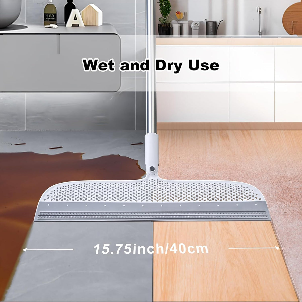 Rubber Squeegee Broom for Floors, 51.77" Long Handle Multi-Surface Magic Broom, Pet Hair Remover