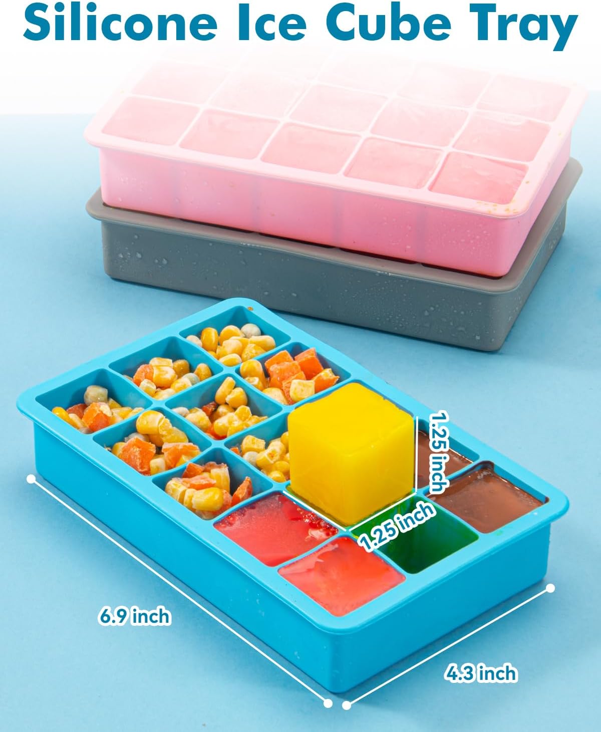 Silicone Ice Cube Trays for Freezer 2 Pack- Easy Release Square Ice Cubes Mold- Best Rubber Ice