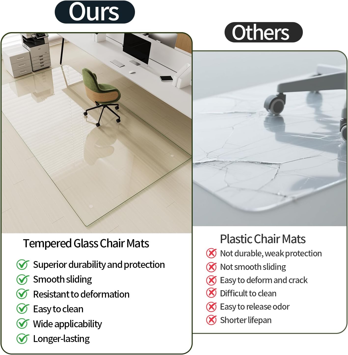 Koonmi Tempered Glass Chair Mat for Hardwood Floors & Carpets, 48" x 60“ Transparent Heavy Duty