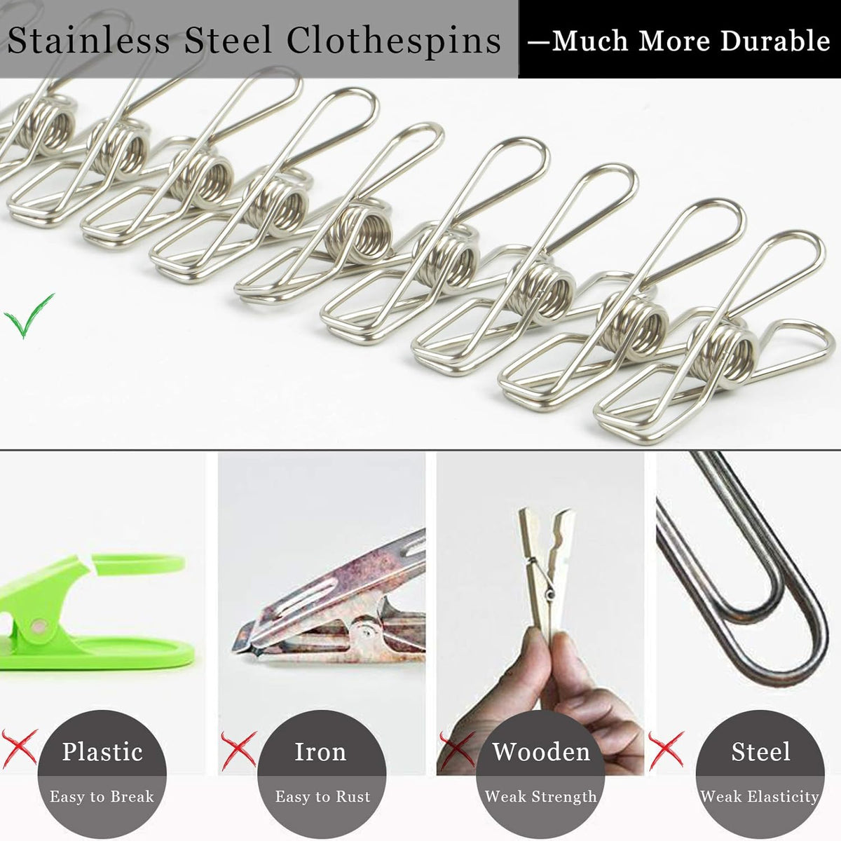 Wire Clothespins Laundry Chip Clips - 100 Pack Bulk Clothes Pins Heave Duty,Durable Metal Clothes