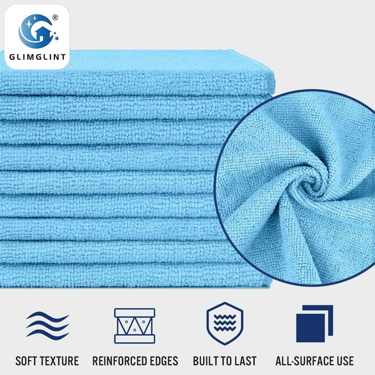 GLIMGLINT Blue Microfiber Cleaning Cloth, 12 Pack Cleaning Towels for Kitchen, Lint Free