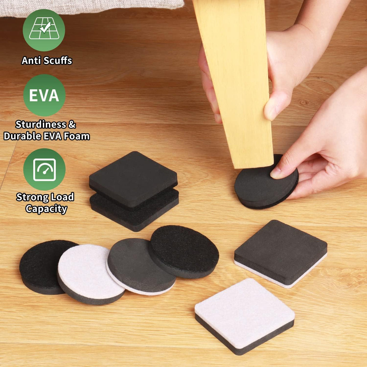 Ezprotekt 2.5" Felt Furniture Movers Sliders for Hardwood Floors, 24 Pcs Reusable Square Felt