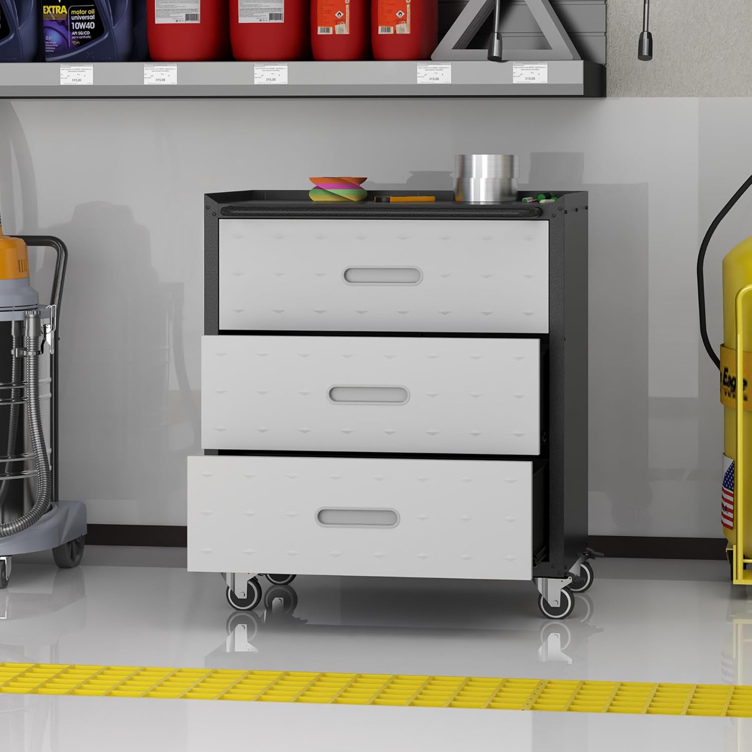 Metal Storage Cabinet with Wheels, Rolling Tool Cabinet, Garage Storage Cabinet with 3 Drawer for