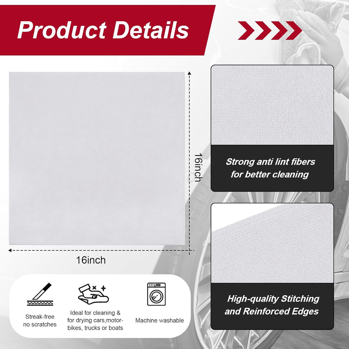 200 Pcs Microfiber Cleaning Cloth 16x16 Inch Microfiber Towels for Car Ultra Absorbent Cleaning
