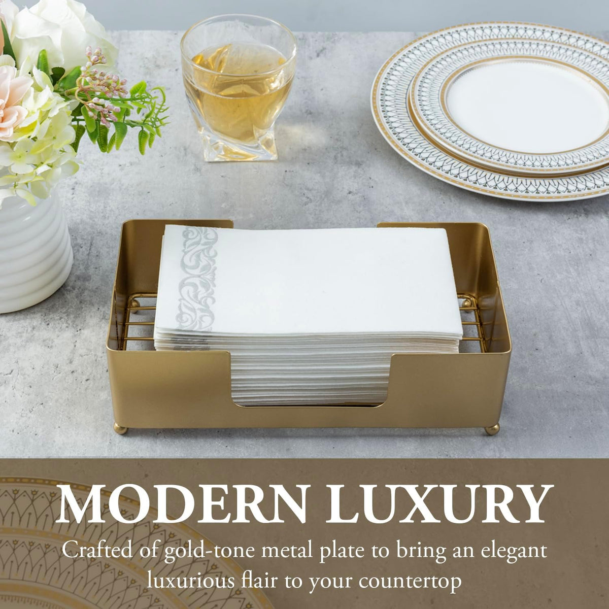 MyGift Paper Towel Holder Modern Gold-Tone Metal Tabletop Folded Paper Hand Towel Holder for Guest