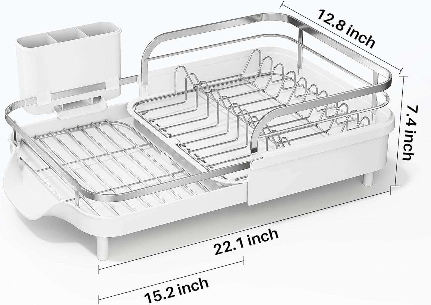 SAYZH Dish Drying Rack - Expandable Dish Rack for Kitchen Counter, Rust-Resistant Dish Drainer with