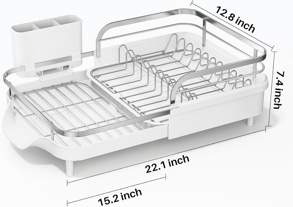 SAYZH Dish Drying Rack - Expandable Dish Rack for Kitchen Counter, Rust-Resistant Dish Drainer with