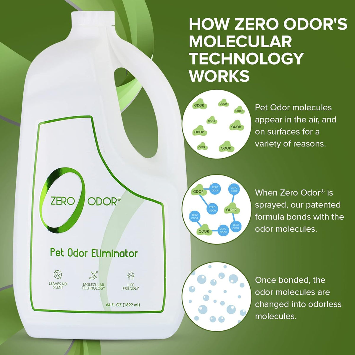 Zero Odor - Pet Odor Eliminator for strong odor, Eliminate Air & Surface Odors – Patented Molecular