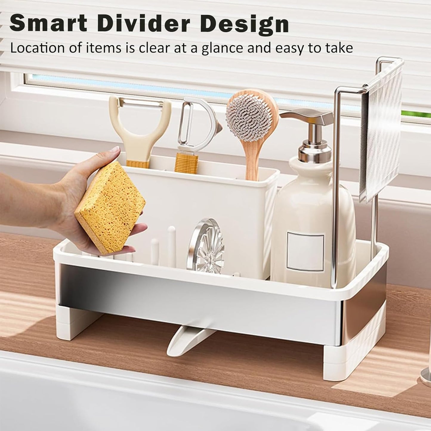 Sponge Holder for Kitchen Sink,Sink Caddy Organizer with Removable Brush Holder,Kitchen Countertop