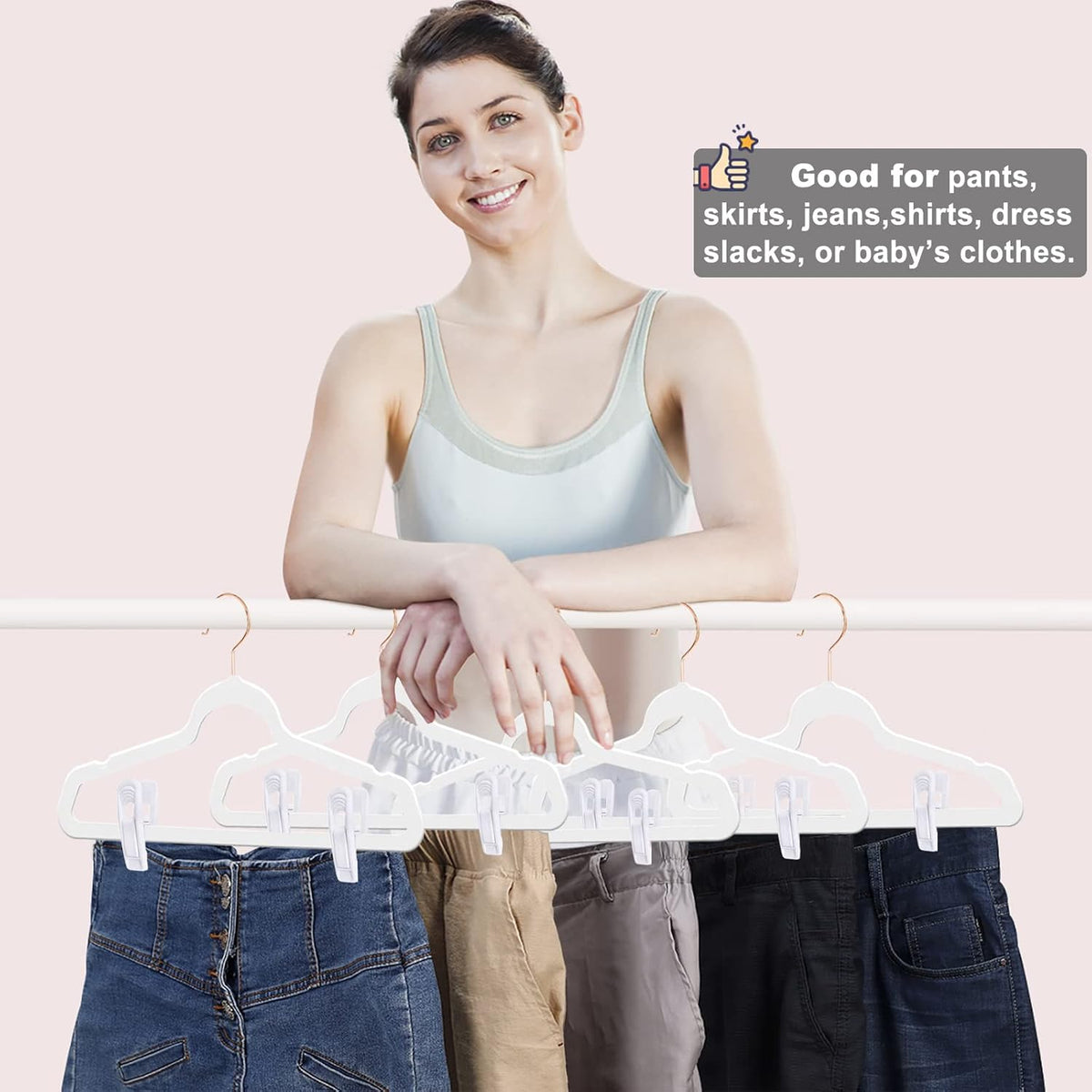 White Velvet Hangers Clips 40 PCS, Pants Hangers Velvet Clips Easily Add to Velvet Hanger, Skirt