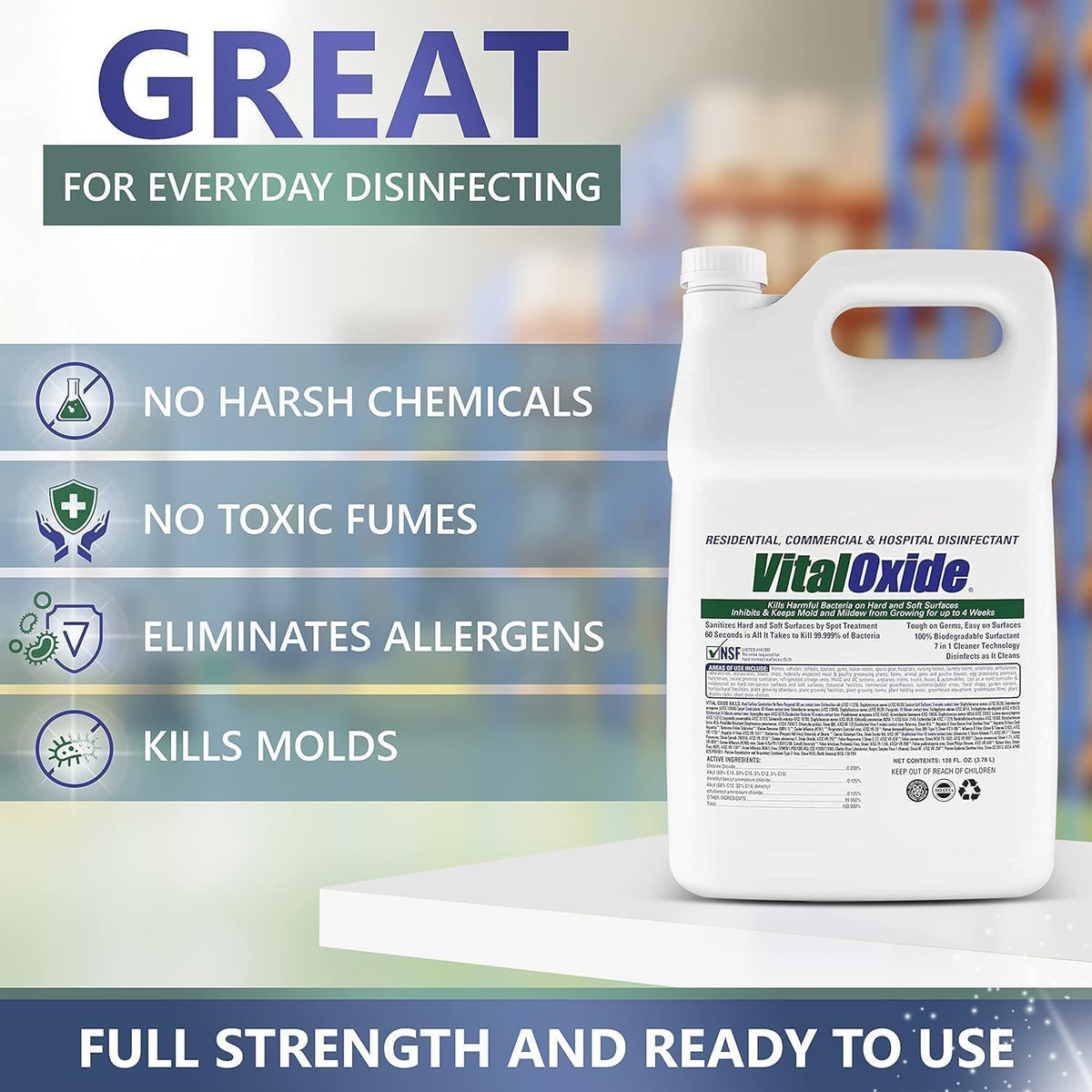 Vital Oxide Disinfectant, Deodorizer, Cleaner, Food-Contact Sanitizer, Virucide – (EPA registration