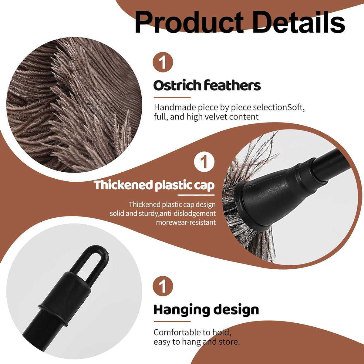 Ostrich Feather Duster-14.9 Inch Mini Natural Feathers Dusters with Plastic Handle Reusable