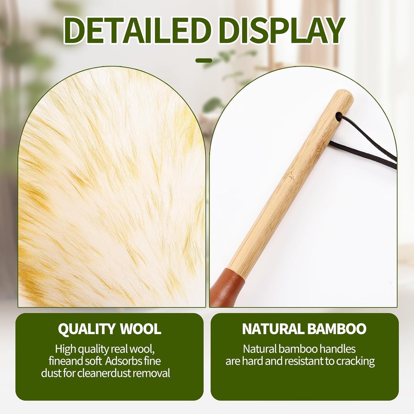Natural Lambswool Duster 16 Inch Handheld with Wooden Handle Duster Dusting Tool for Blinds