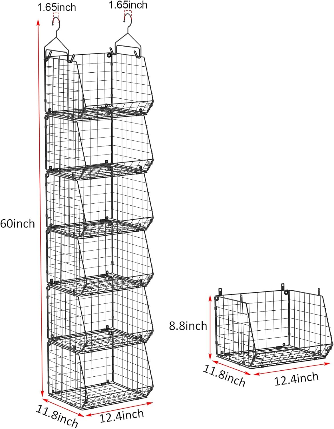 6 Tier Closet Hanging Organizer, Clothes Hanging Shelves with 4 Hanging Hooks 5 S Hooks, Wire