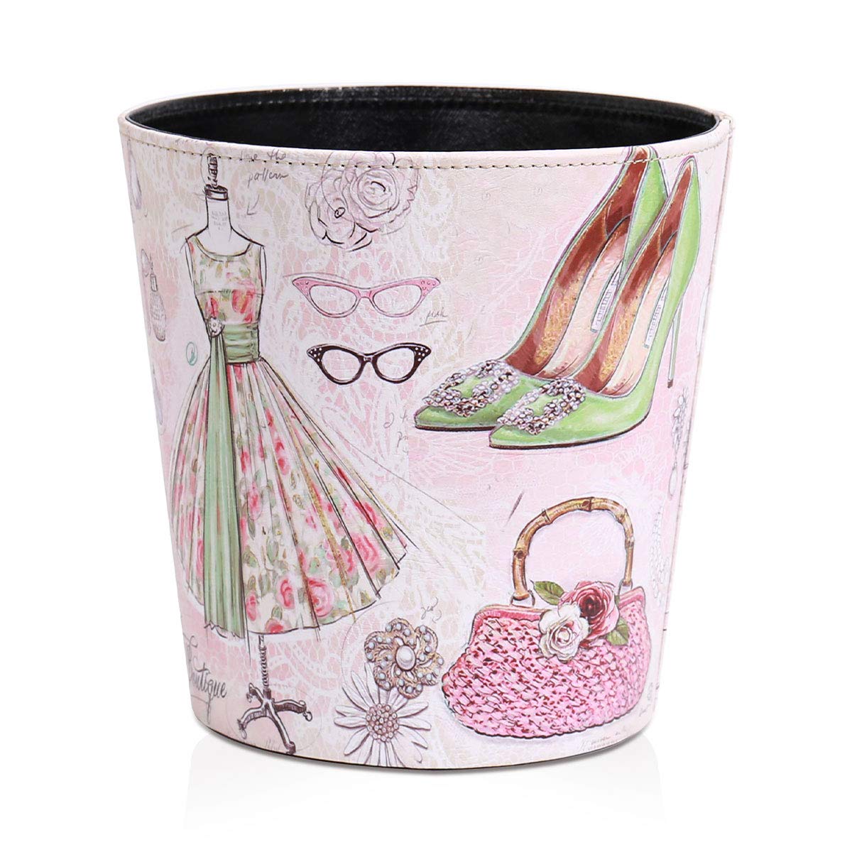 PU Leather Small Trash Can Wastebasket, Round Garbage Container Basket for Bathrooms, Laundry Room