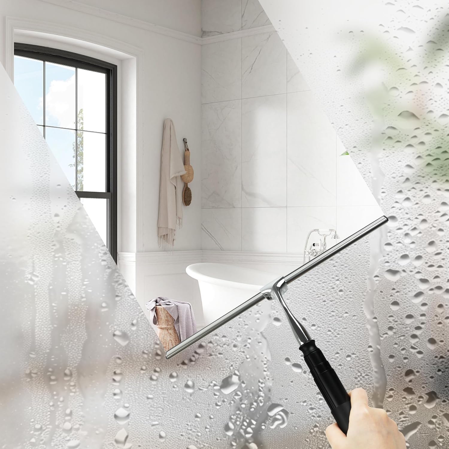 12-51’’ Telescopic Window Squeegee for Home, 2 in 1 Window Cleaning Squeegee Kit, Shower Squeegee