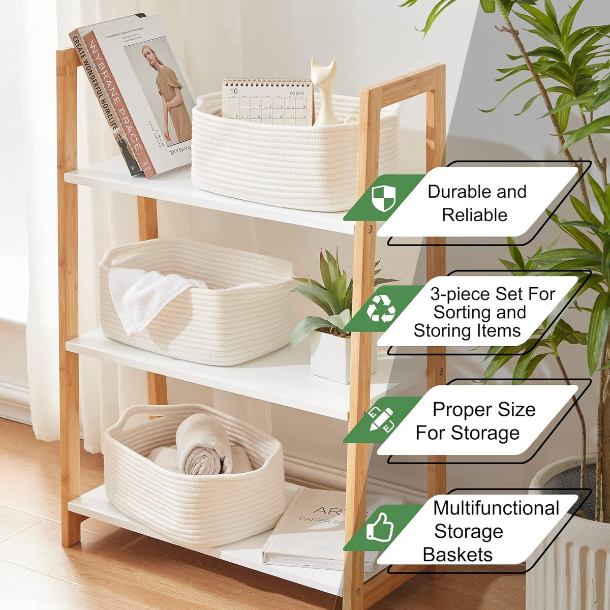 OIAHOMY Cotton Rope Storage Baskets | Decorative Storage Basket for Closet Storage, Home Organizing