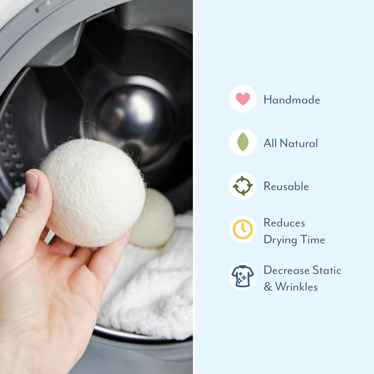 ELYN Wool Dryer Balls 6-Pack - XL, 100% New Zealand Wool, Reusable and Handmade. Fragrance-Free