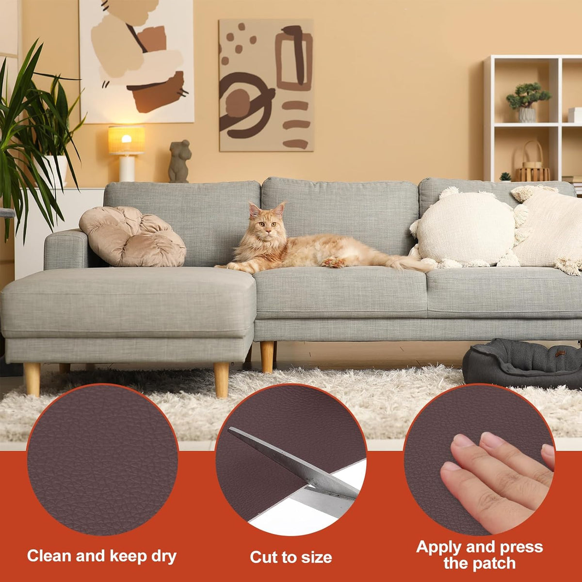 PATIKIL Leather Patches Tape for Furniture, 3.2 x 61 Inch Self Adhesive Vinyl Leather Repair Kit
