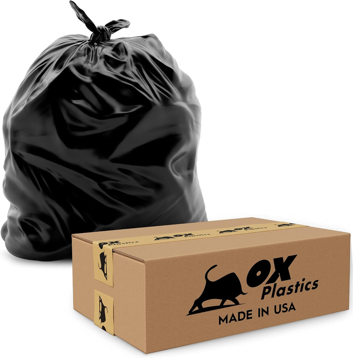 Ox Plastics Trash Can Liners Bags - 60 Gallon Capacity & 2mil Thick Extra Heavy Duty Strength