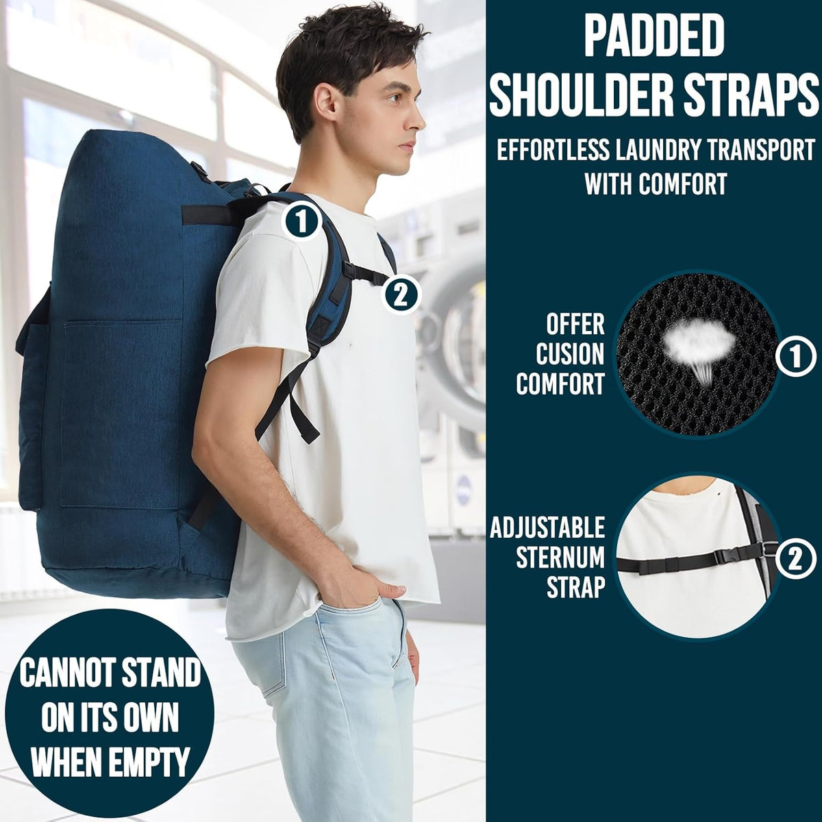 Laundry Backpack Heavy Duty, 115L Extra Large Laundry Bag with Straps, Dorm Room Essential for