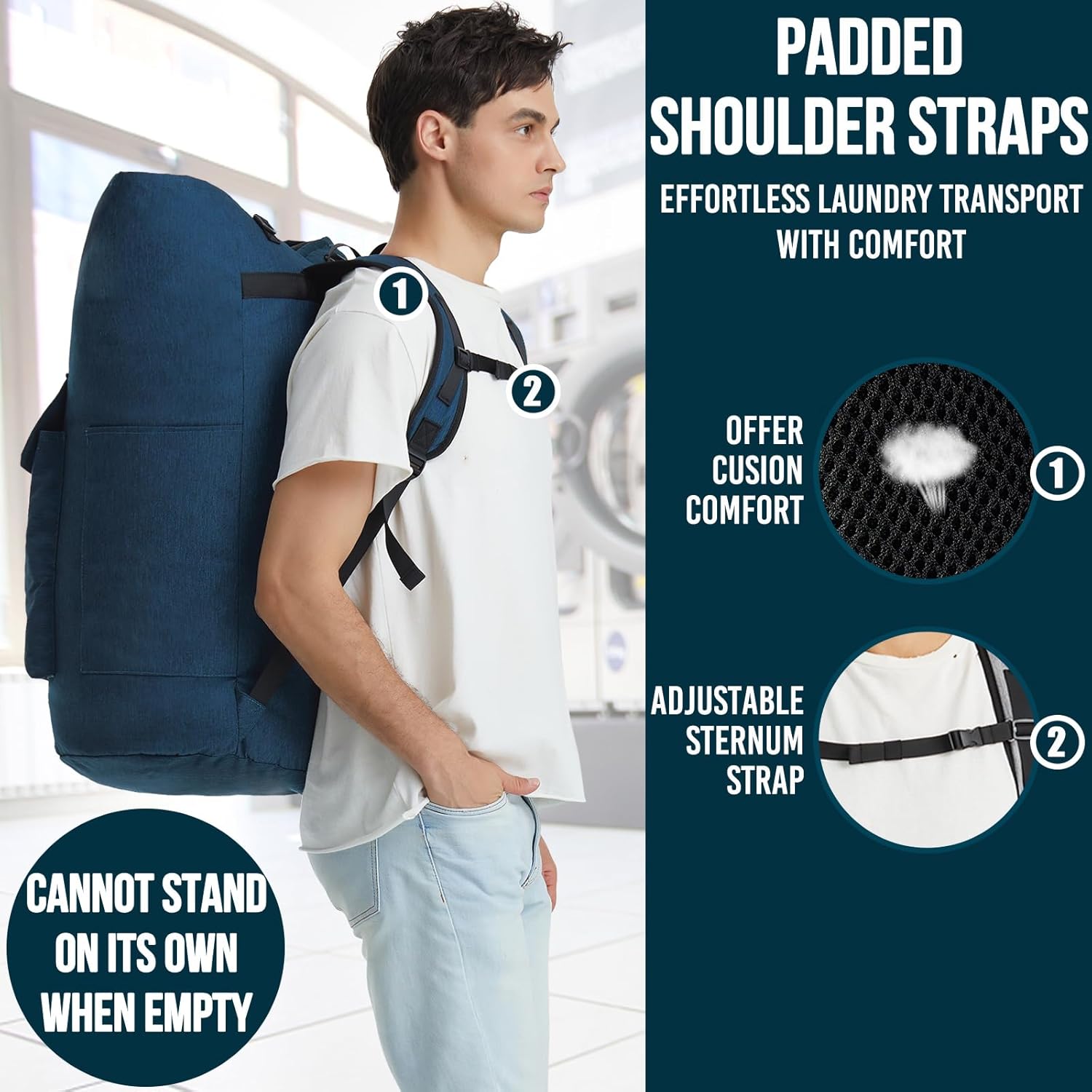 Laundry Backpack Heavy Duty, 115L Extra Large Laundry Bag with Straps, Dorm Room Essential for