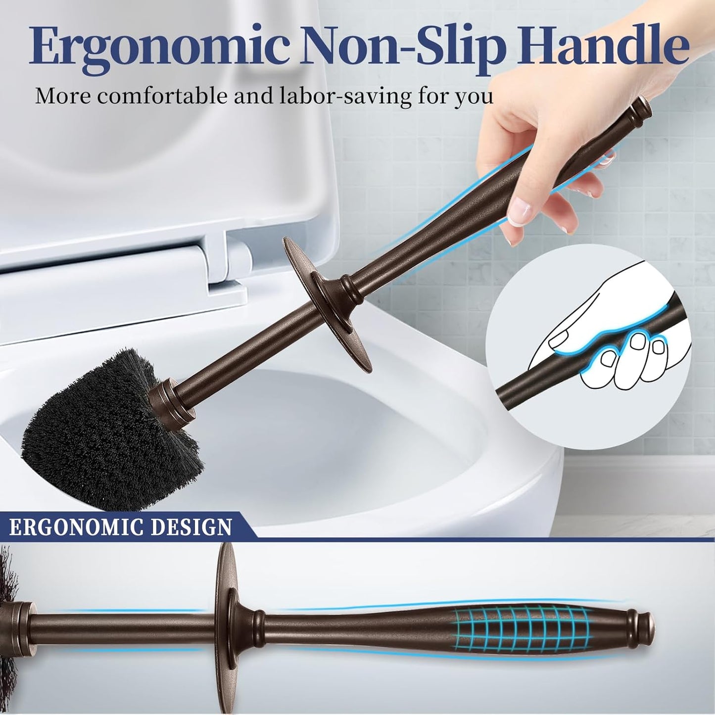 HAMITOR Toilet Bowl Brush Holder Set: 2 Pack Modern Deep Cleaning Bathroom Toilet Scrubber with