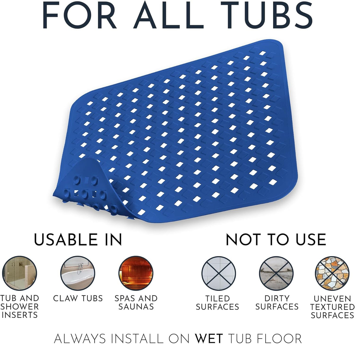 Homerella Anti Slip Shower Mat | Anti Mold Non Slip Bathtub Mat for Inside Shower | Square Floor