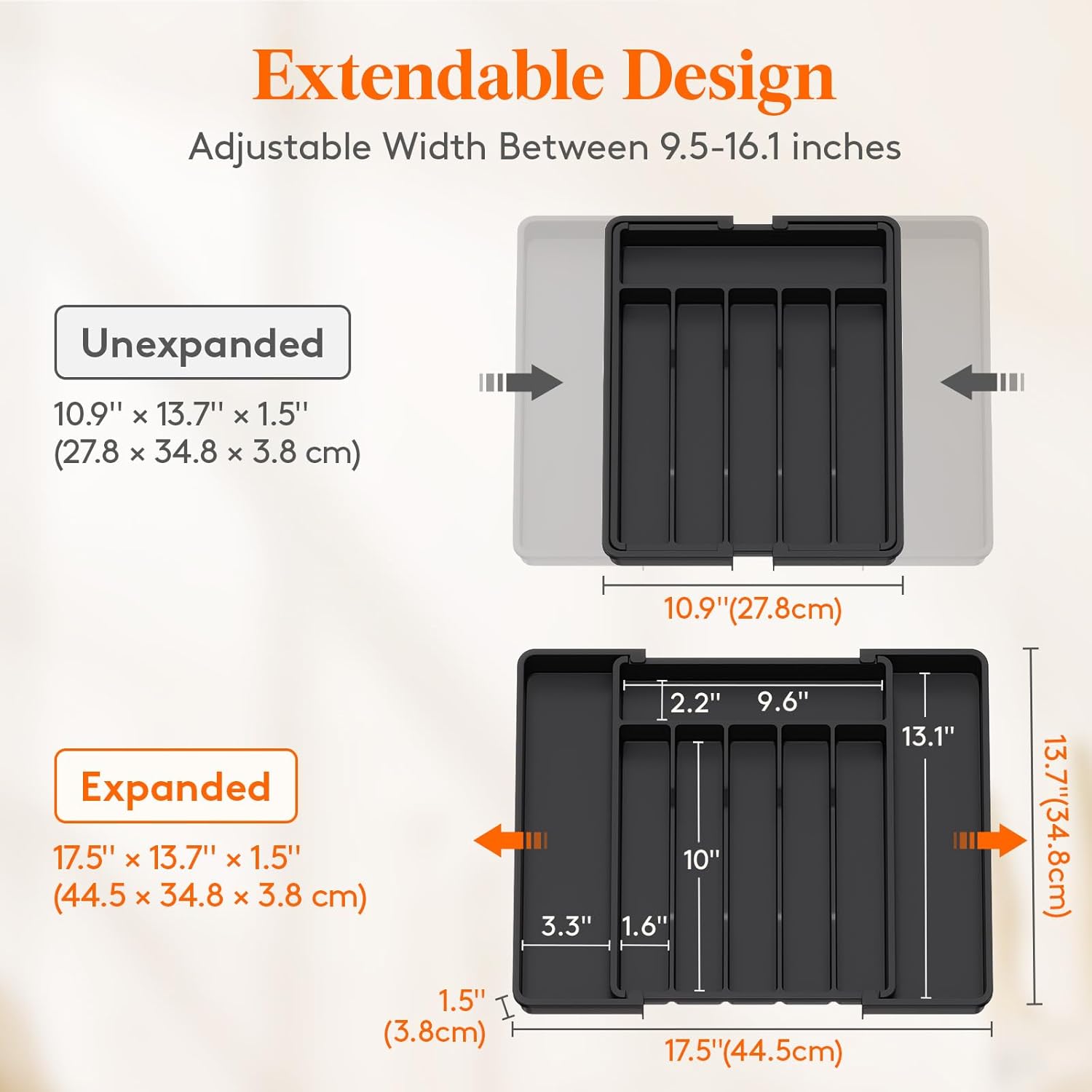 Lifewit Silverware Drawer Organizer, Expandable from 11 to 18 inches, Utensil Tray for Kitchen, BPA