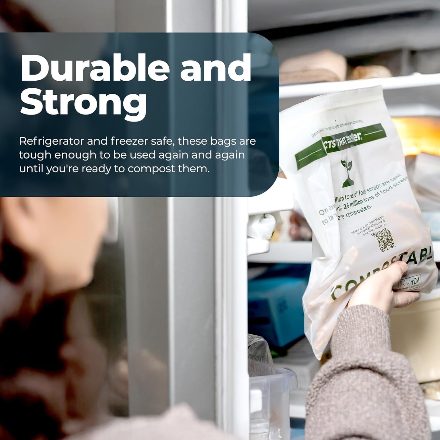 Matter Compostable Gallon Freezer Bags for Food Storage, Eco-Friendly, Resealable, Food Storage