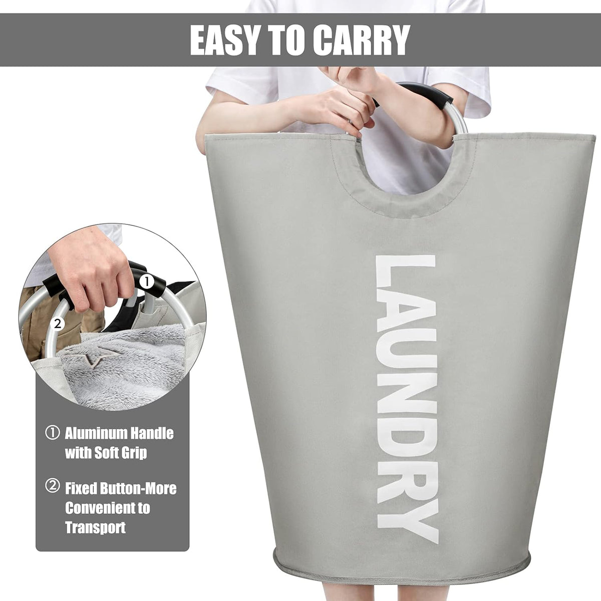 DOKEHOM 125L X-Large Collapsible Washing Laundry Basket Bag (7 Colors) for Bedroom, Fabric (Grey