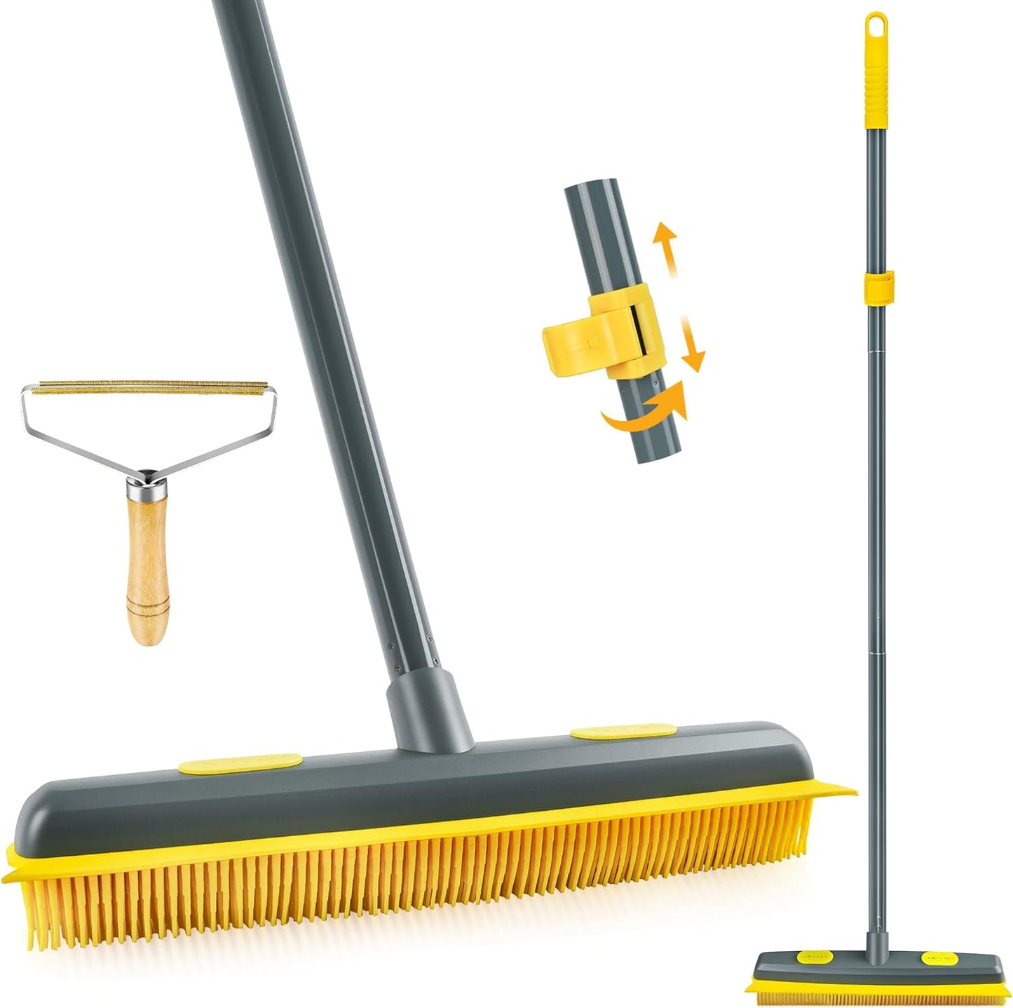 NEWE Rubber Pet Hair Removal Broom with Lint Fur Remover Tool, 57.5 inches Long Handle Silicone