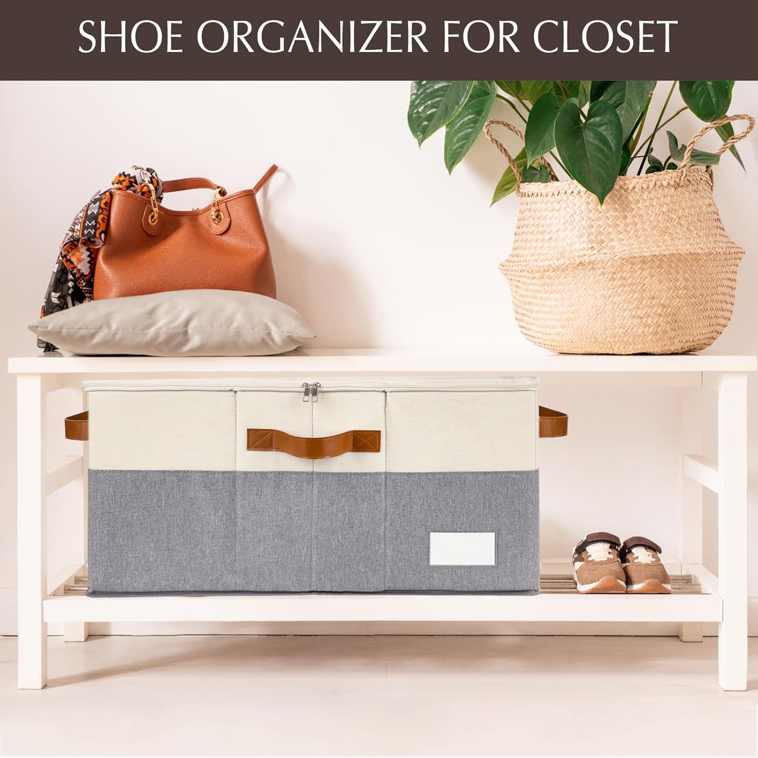 1 Pack Shoe Organizer for Closet, Adjustable Shoe Box Storage Containers, Large Foldable Shoe Bins