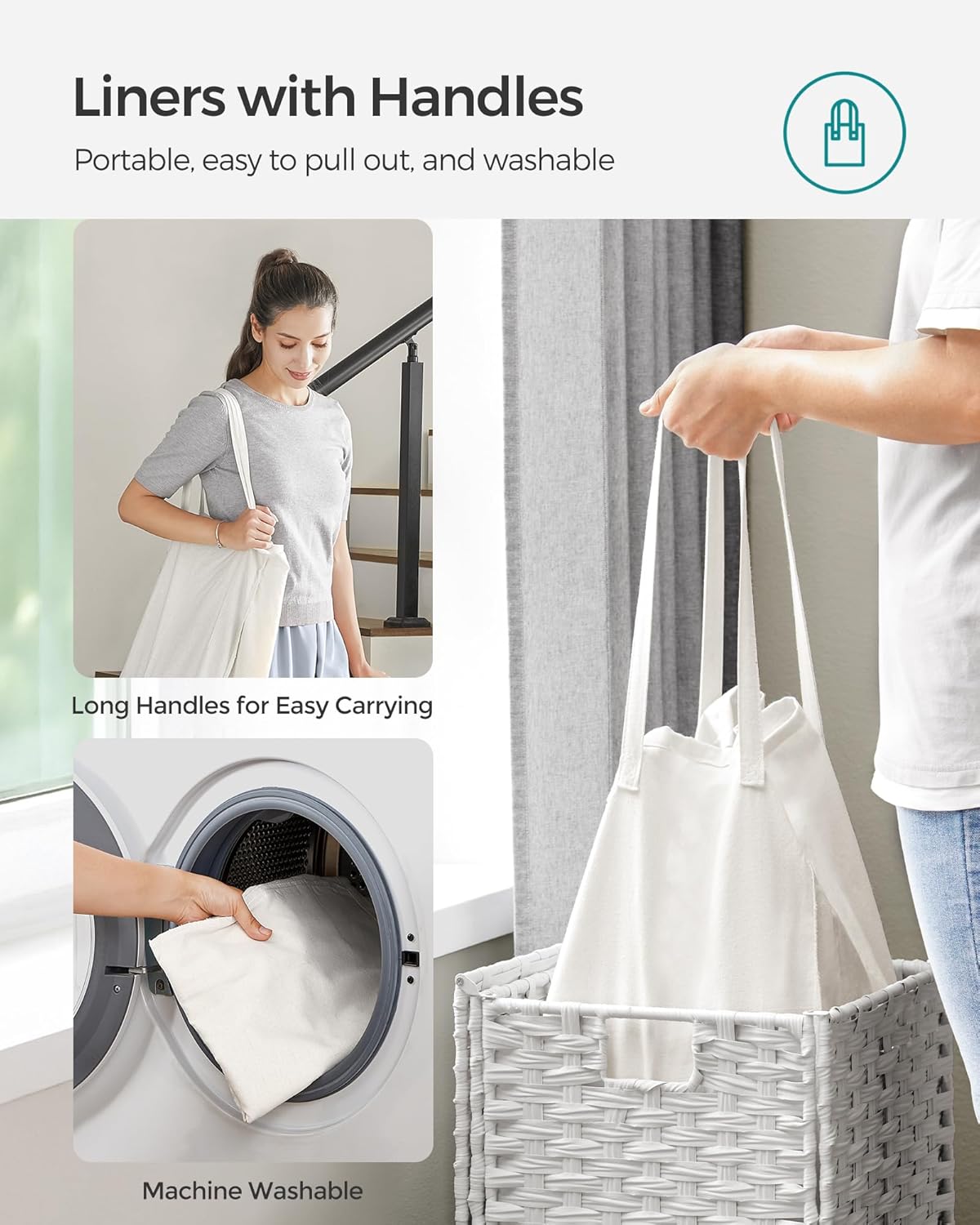 SONGMICS Laundry Hamper with Lid, 17.2 Gallon (65 L) Synthetic Rattan Clothes Laundry Basket with