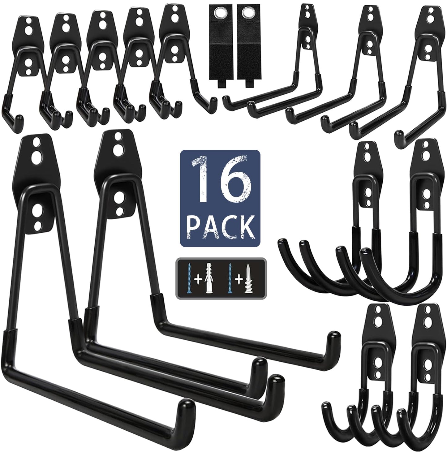 KOFANI Steel Garage Storage Hooks, 16 Pack Anti-Slip Coating