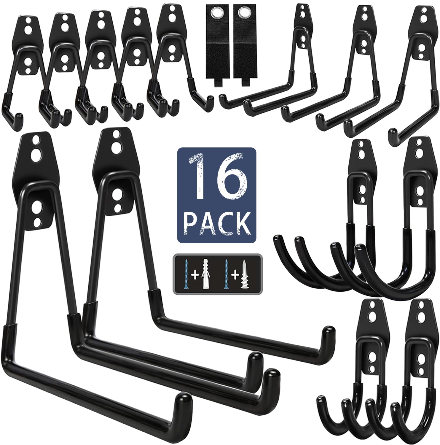 KOFANI Steel Garage Storage Hooks, 16 Pack Anti-Slip Coating