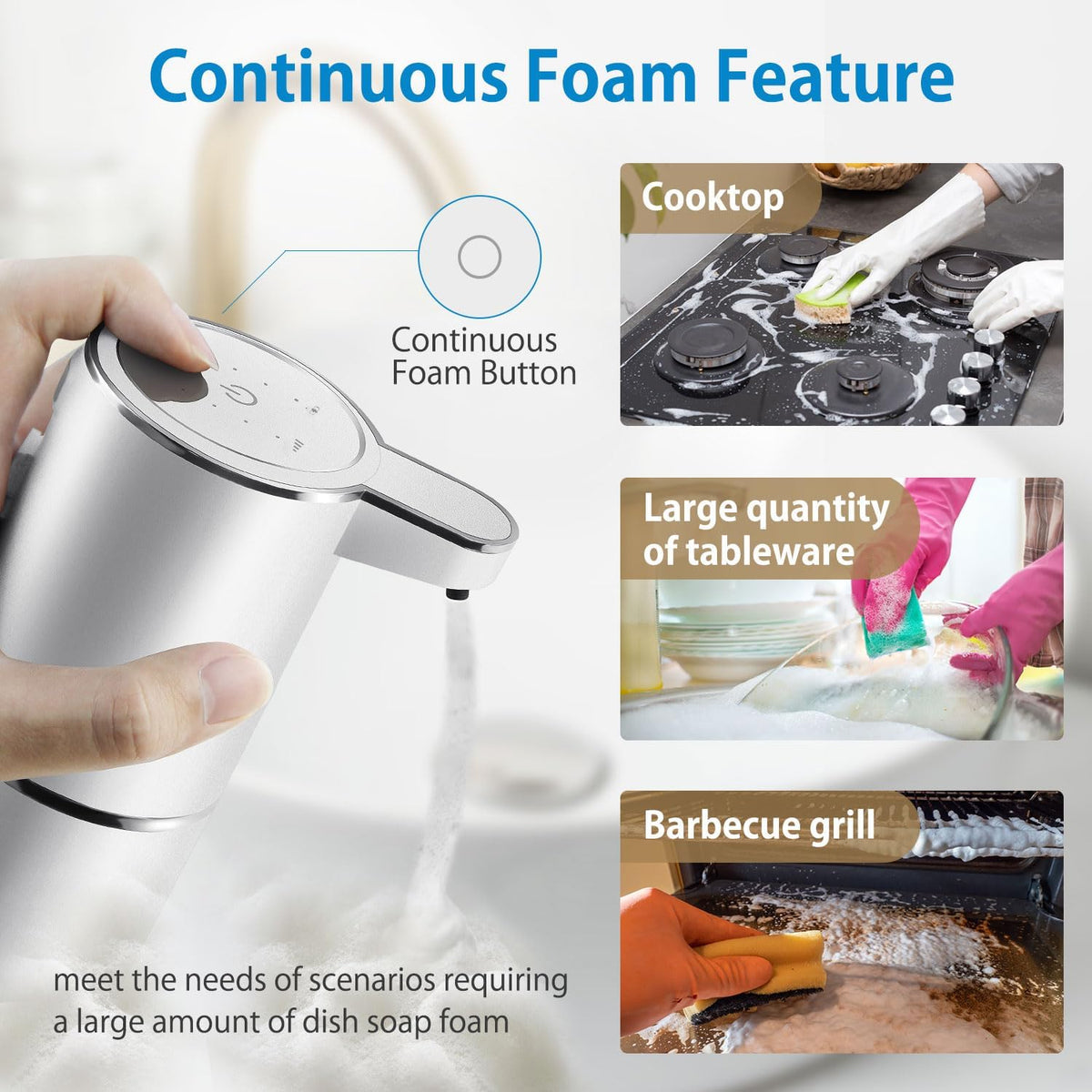 Automatic Foaming Soap Dispenser,4-Level Adjustable Foam, Wall Mount, USB Rechargeable,12.8oz/