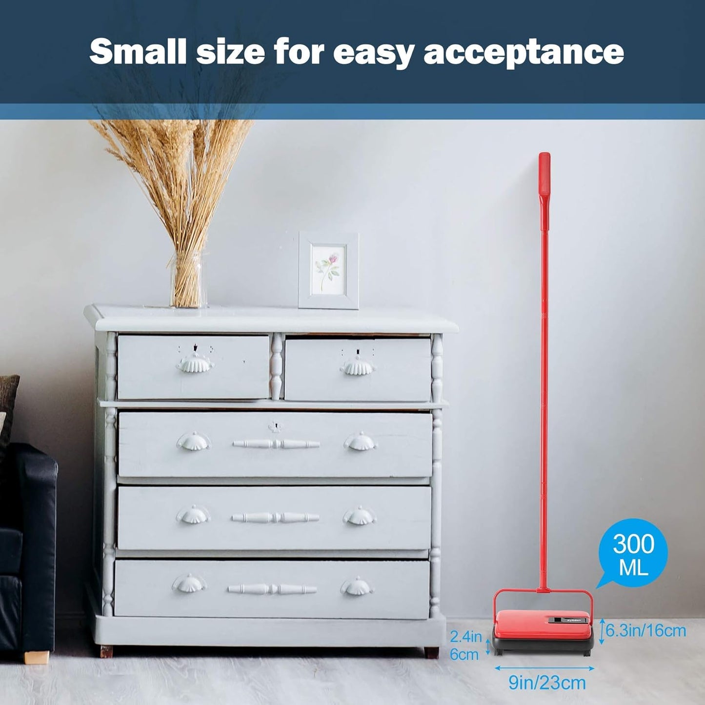 Eyliden Carpet Sweeper, Mini Size Lightweight Hand Push - No Noise, Non-Electric, Easy Manual