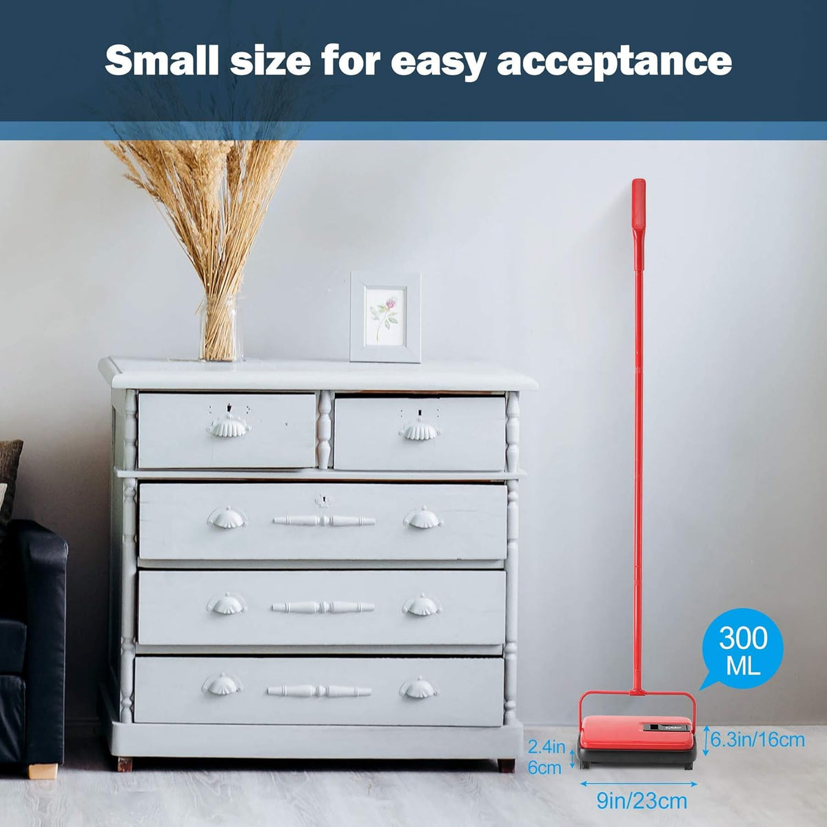 Eyliden Carpet Sweeper, Mini Size Lightweight Hand Push - No Noise, Non-Electric, Easy Manual