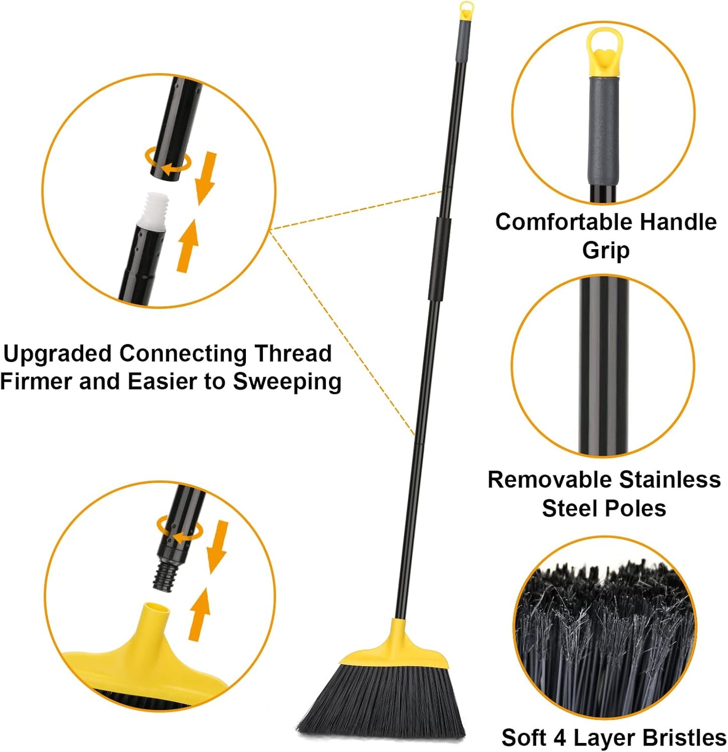 Kefanta 3 Pack Outdoor Broom Heavy-Duty Indoor Commercial Brooms 54 Inches for Courtyard Garage