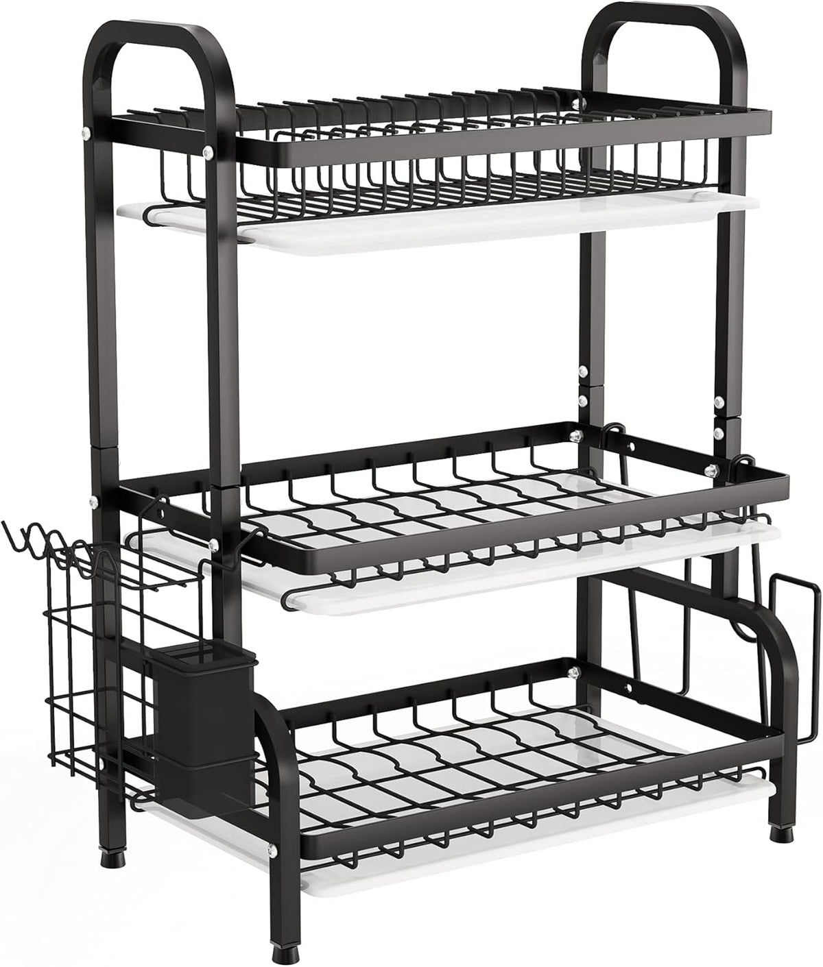 1Easylife Drying Rack, Metal 3-Tier Large Capacity Dish Rack with Utensil Holder, Cutting Board