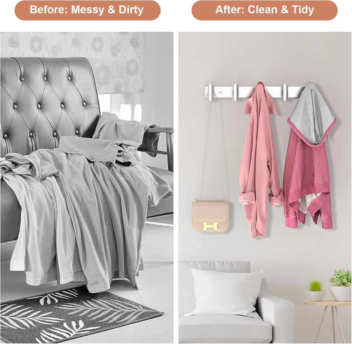 PMMASTO Coat Rack Wall Mounted, 5 "T Shaped Wall Hooks for Hanging, Heavy Duty Stainless Steel Coat
