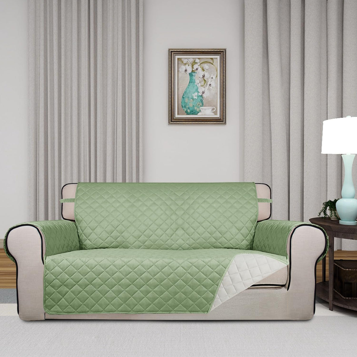 PureFit Reversible Quilted Sofa Cover, Water Resistant Slipcover Furniture Protector, Washable